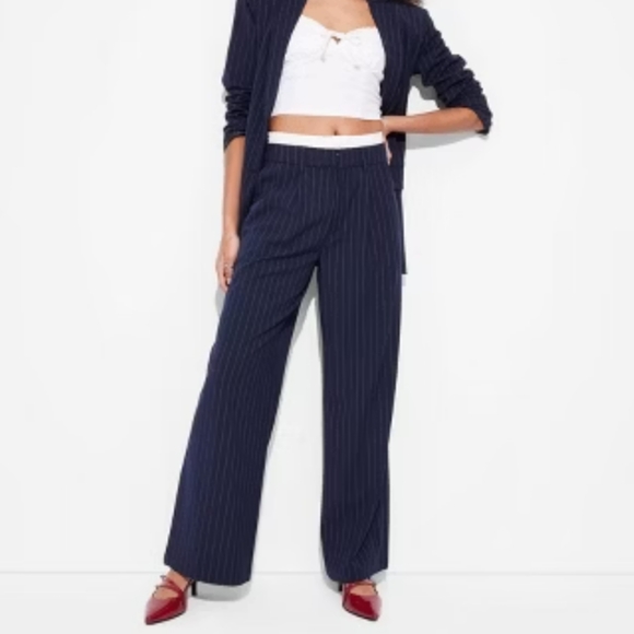 NWT Wild Fable Women's Wide Leg Navy Pinstripe Boxer Waist Pants/Trousers  XXL - Picture 1 of 6